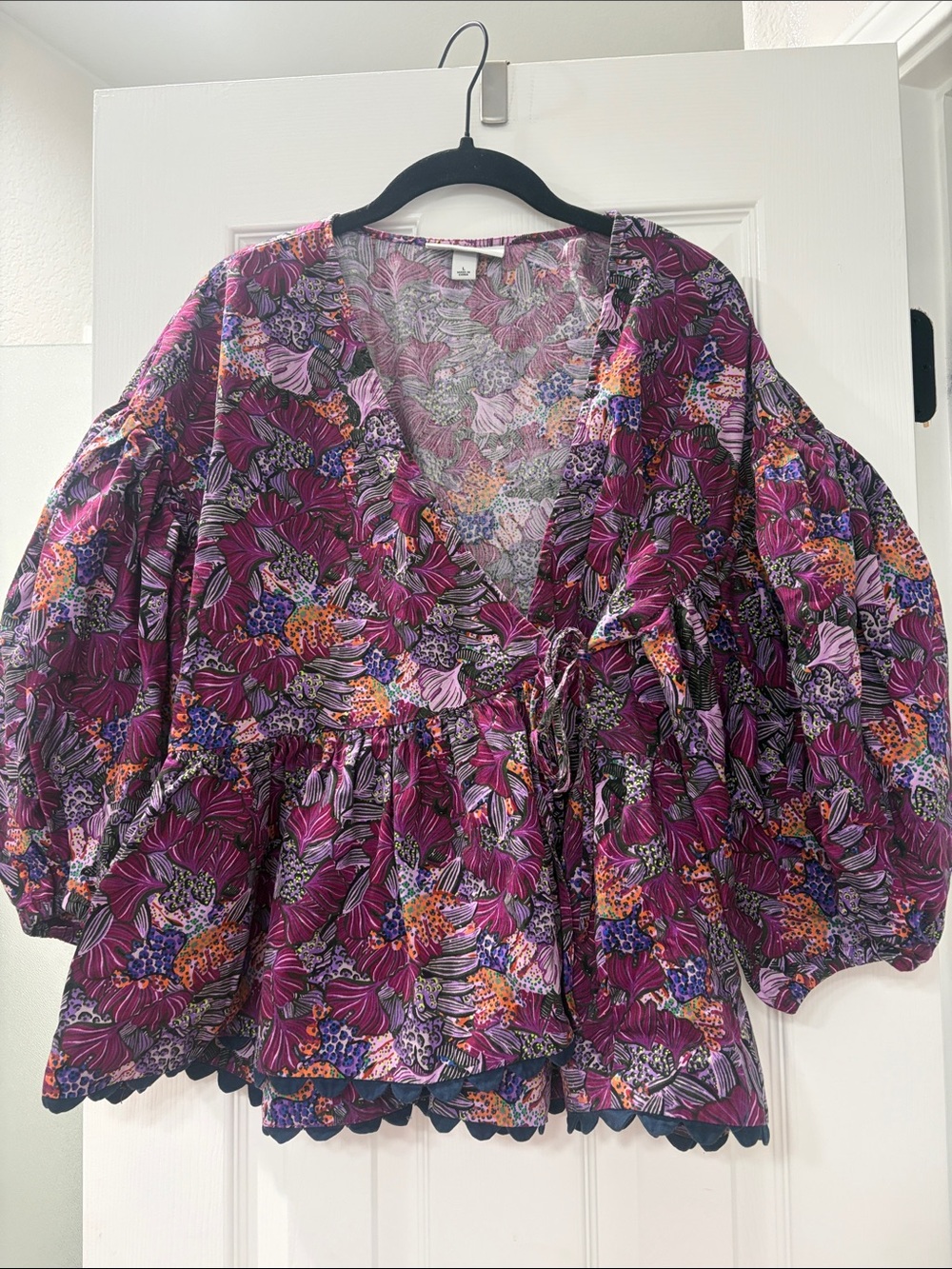 Kika Vargas Purple Floral Tie-Front Peplum Blouse for Target - Size Large